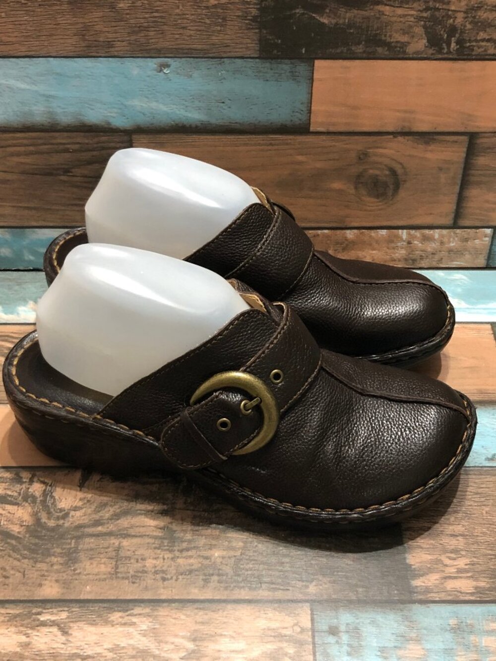 Bolo by Born Mules Slip On Wedges Brown Leather Women's Size 10 M/W